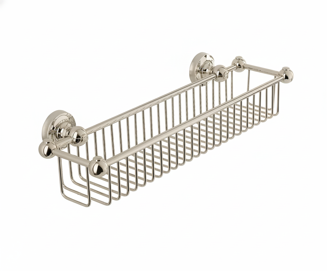 Nickel Plate BOTTLE BASKET in a traditional style compatible with Barber Wilsons, Lefroy Brooks, Rudge, and Chadder & Co.