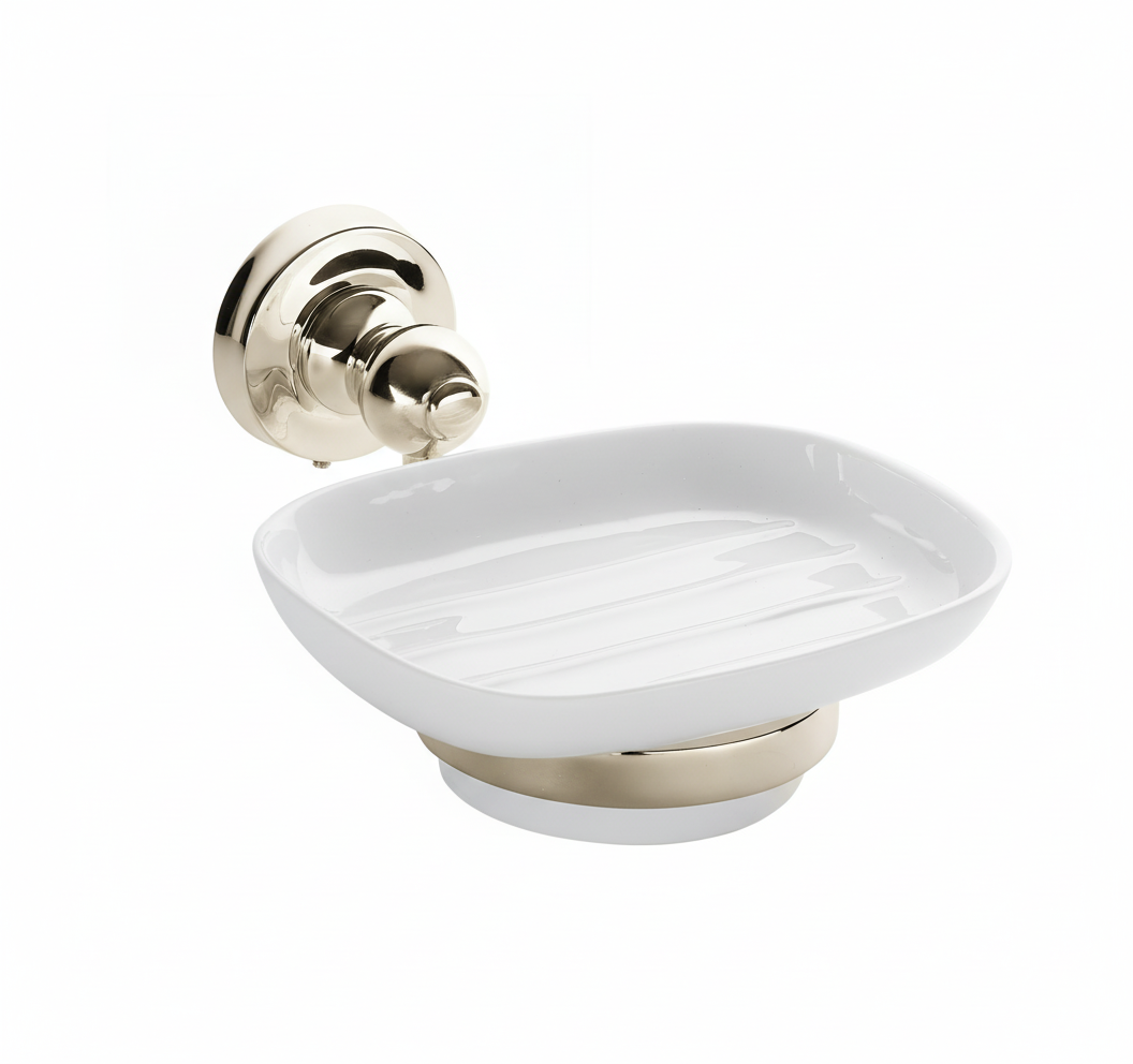 Nickel Plate CERAMIC SOAP DISH in a traditional style compatible with Barber Wilsons, Lefroy Brooks, Rudge, and Chadder & Co.