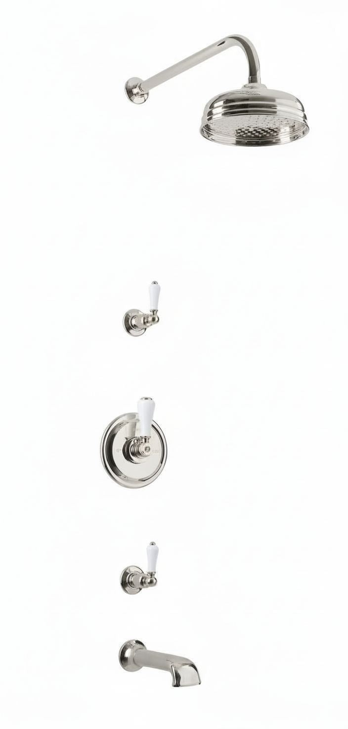 Nickel Plate CONCEALED THERMOSTATIC  SHOWER WITH  220MM SPOUT in a traditional style compatible with Barber Wilsons, Lefroy Brooks, Rudge, and Chadder & Co.