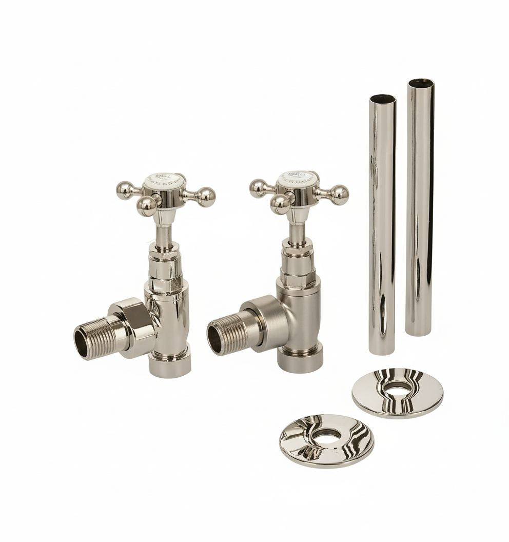 Nickel Plate RADIATOR VALES in a traditional style compatible with Barber Wilsons, Lefroy Brooks, Rudge, and Chadder & Co.