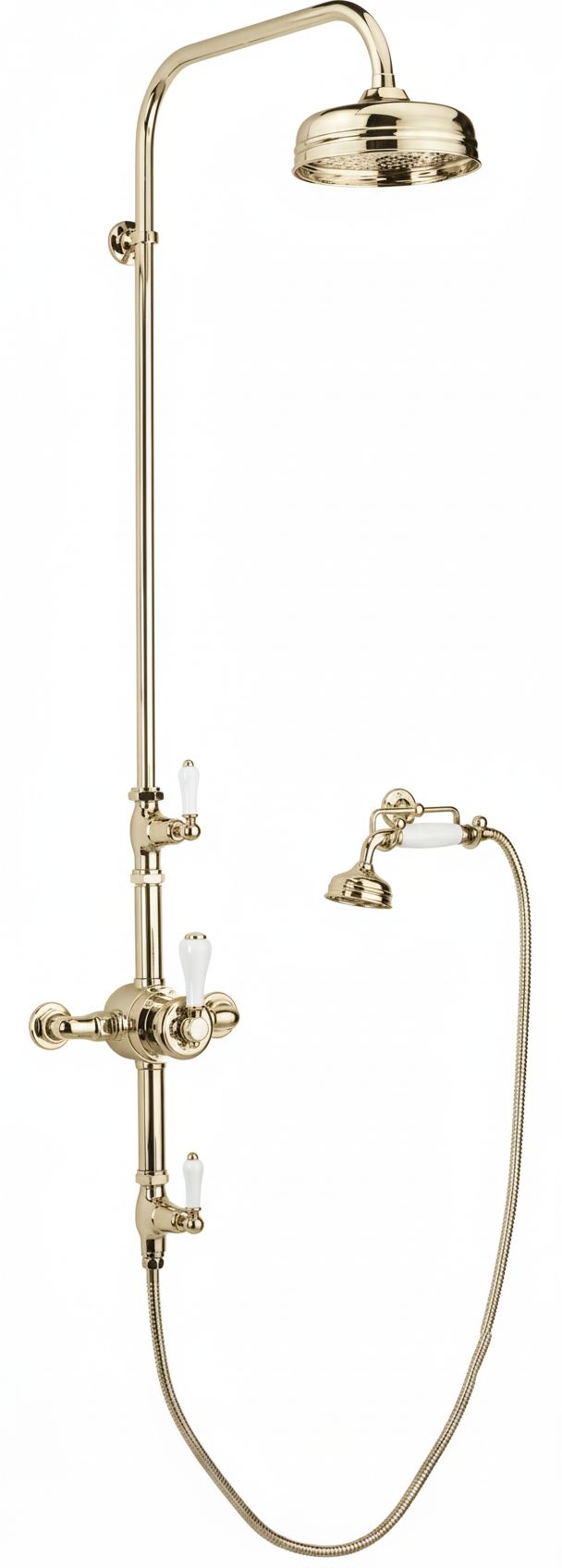 Nickel Plate EXSPOSED THERMOSTATIC SHOWER AND HANDSET CRADLE KIT in a traditional style compatible with Barber Wilsons, Lefroy Brooks, Rudge, and Chadder & Co.