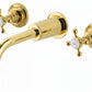 Polished Brass Weathered Brass 3 Holed basin Mixer Wall Mounted in a traditional style compatible with Barber Wilsons, Lefroy Brooks, Rudge, and Chadder & Co.