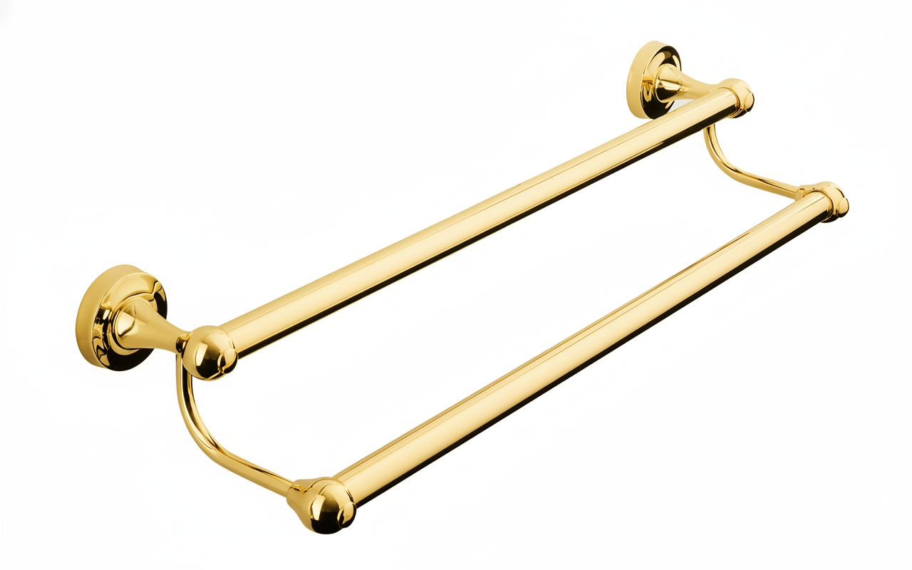 Polished Brass 600 DOUBLE TOWEL RAIL in a traditional style compatible with Barber Wilsons, Lefroy Brooks, Rudge, and Chadder & Co.