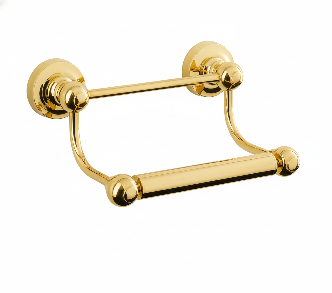 Polished Brass BAR ROLL HOLDER in a traditional style compatible with Barber Wilsons, Lefroy Brooks, Rudge, and Chadder & Co.