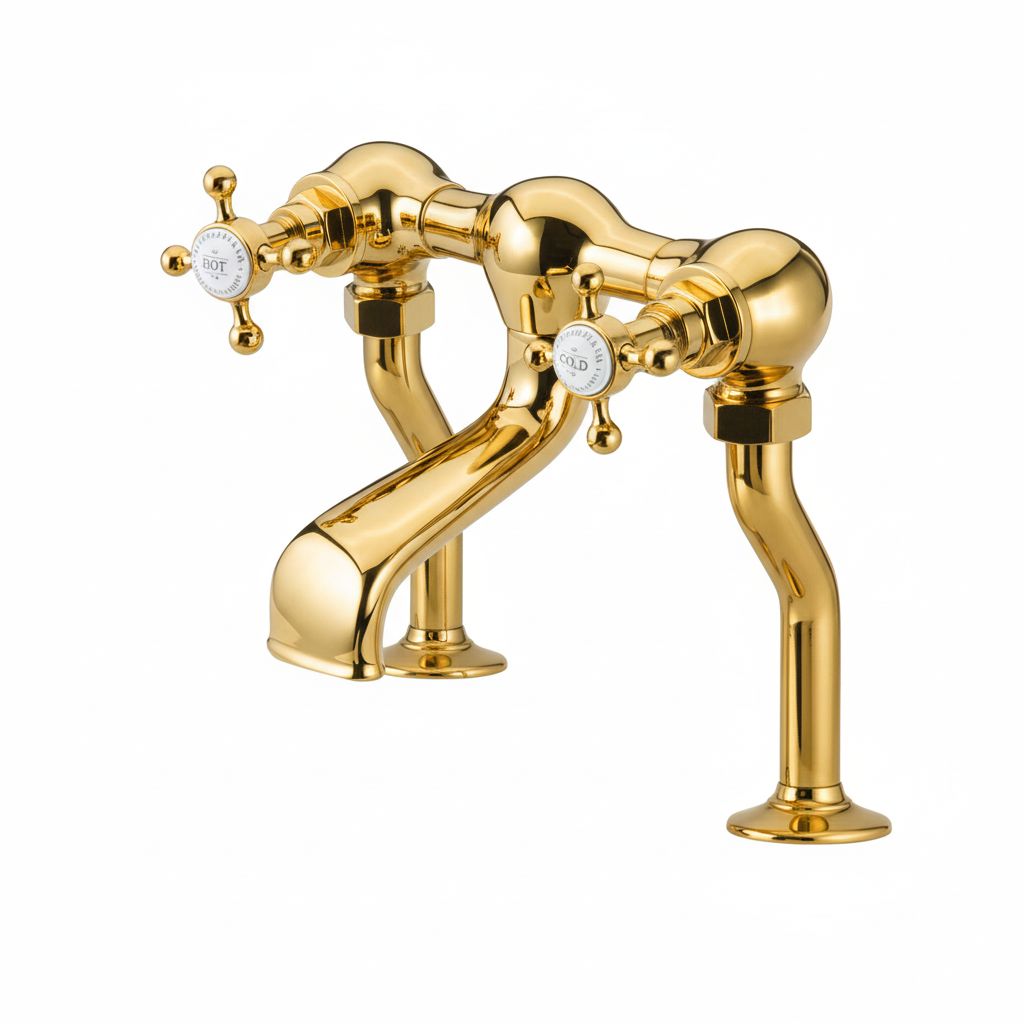 Polished Brass Bath Filler Deck  Mounted in a traditional style compatible with Barber Wilsons, Lefroy Brooks, Rudge, and Chadder & Co.