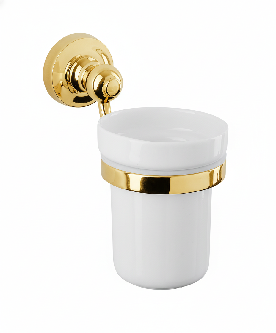 Polished Brass CERAMIC TUMBLER in a traditional style compatible with Barber Wilsons, Lefroy Brooks, Rudge, and Chadder & Co.
