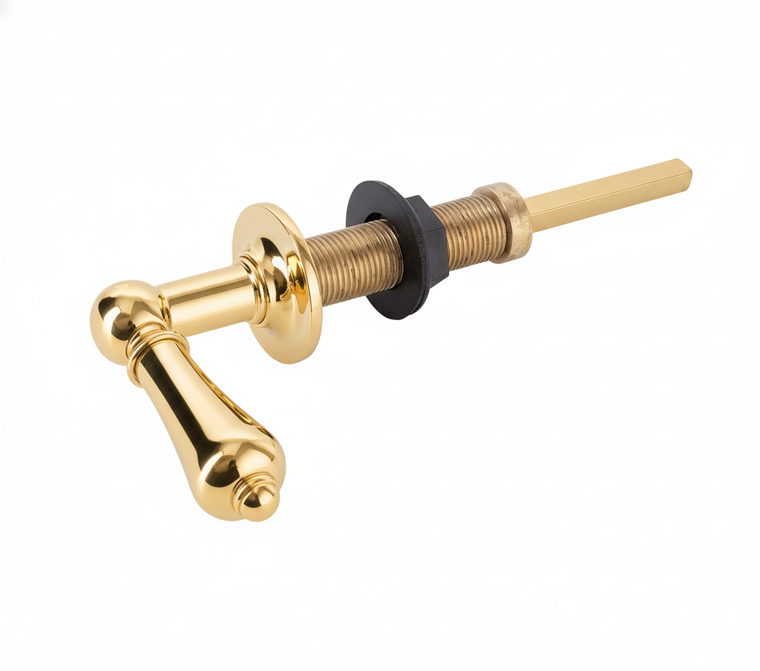Polished Brass CISTERN LEAVE SOLID HANDLE in a traditional style compatible with Barber Wilsons, Lefroy Brooks, Rudge, and Chadder & Co.