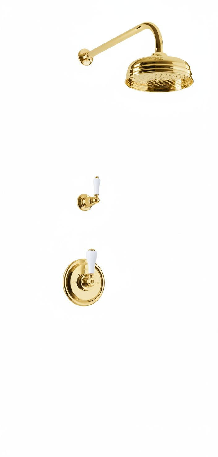 Polished Brass Concealed thermostatic shower & 8 inch roase in a traditional style compatible with Barber Wilsons, Lefroy Brooks, Rudge, and Chadder & Co.