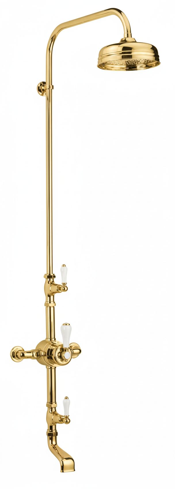 Polished Brass EXSPOSED THERMOSTATIC SHOWER AND 170MM SPOUT in a traditional style compatible with Barber Wilsons, Lefroy Brooks, Rudge, and Chadder & Co.