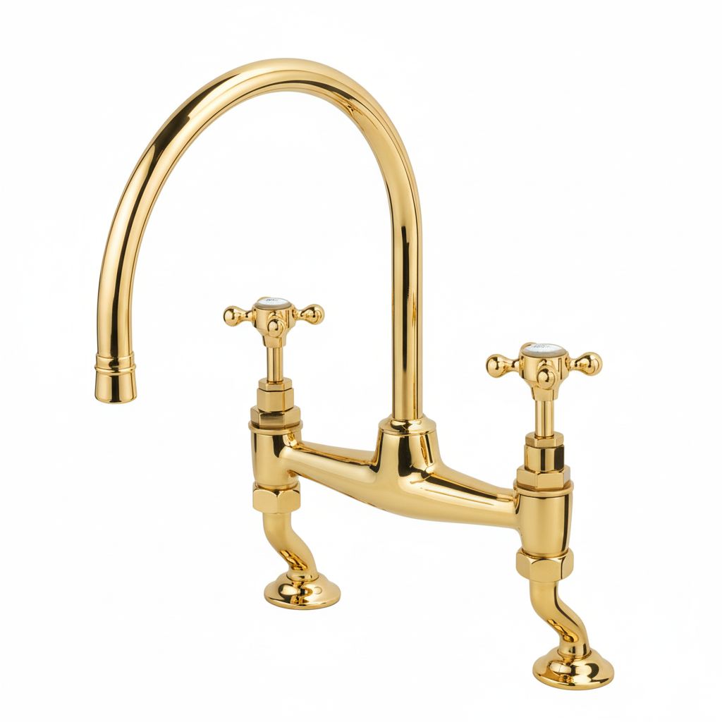 Polished Brass KITCHEN MIXE WITH SWANECK in a traditional style compatible with Barber Wilsons, Lefroy Brooks, Rudge, and Chadder & Co.