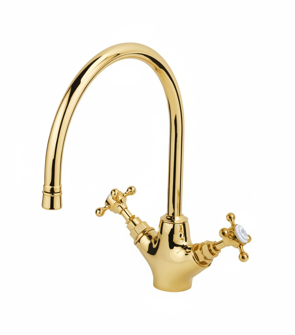 Polished Brass KITCHEN MIXER SINGLE HOLE in a traditional style compatible with Barber Wilsons, Lefroy Brooks, Rudge, and Chadder & Co.
