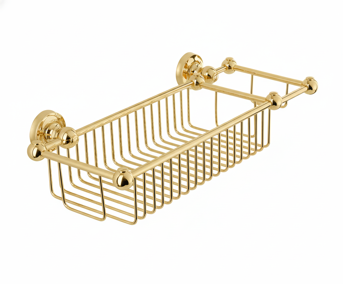 Polished Brass SPONGE AND SOAP BASKET in a traditional style compatible with Barber Wilsons, Lefroy Brooks, Rudge, and Chadder & Co.