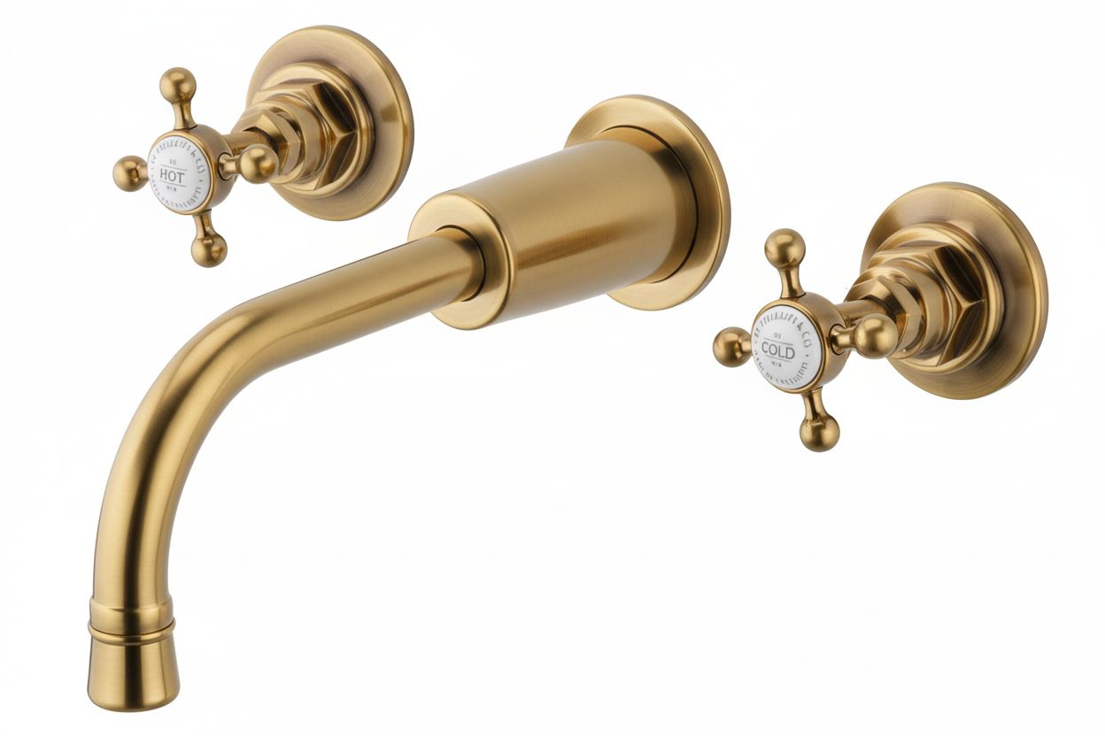 Weathered Brass Weathered Brass 3 Holed basin Mixer Wall Mounted in a traditional style compatible with Barber Wilsons, Lefroy Brooks, Rudge, and Chadder & Co.