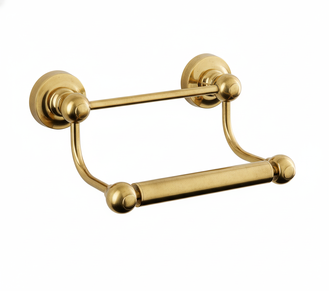 Weathered Brass BAR ROLL HOLDER in a traditional style compatible with Barber Wilsons, Lefroy Brooks, Rudge, and Chadder & Co.