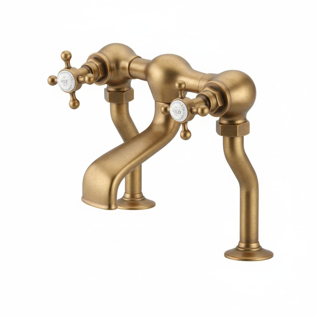 Weathered Brass Bath Filler Deck  Mounted in a traditional style compatible with Barber Wilsons, Lefroy Brooks, Rudge, and Chadder & Co.