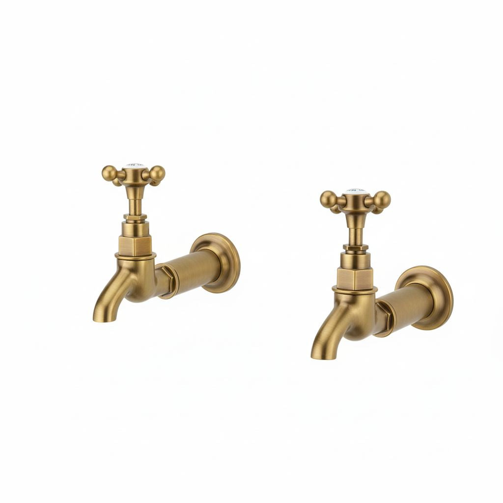 Weathered Brass BIB TAPS ONLY in a traditional style compatible with Barber Wilsons, Lefroy Brooks, Rudge, and Chadder & Co.