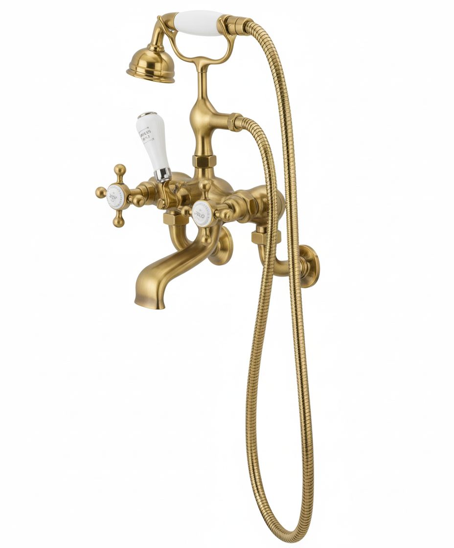 Weathered Brass Bath Mixer Wall MOUNTED (PN-1950) in a traditional style compatible with Barber Wilsons, Lefroy Brooks, Rudge, and Chadder & Co.