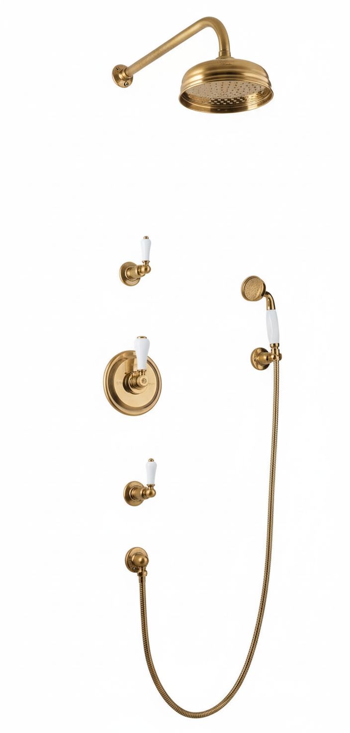 Weathered Brass Concealed Shower With Handset Hook Kit in a traditional style compatible with Barber Wilsons, Lefroy Brooks, Rudge, and Chadder & Co.