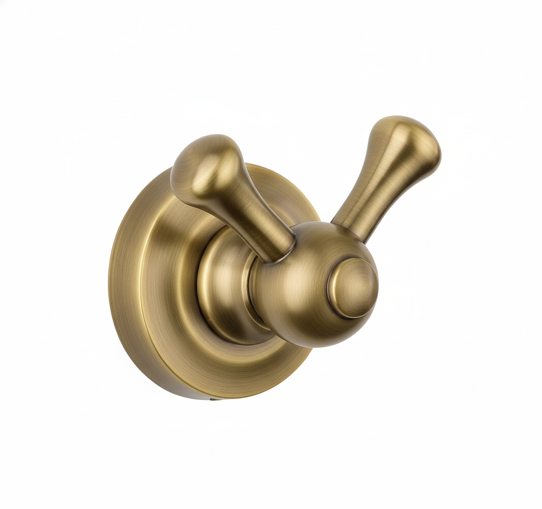Weathered Brass ROBE HOOK 2 ARM in a traditional style compatible with Barber Wilsons, Lefroy Brooks, Rudge, and Chadder & Co.