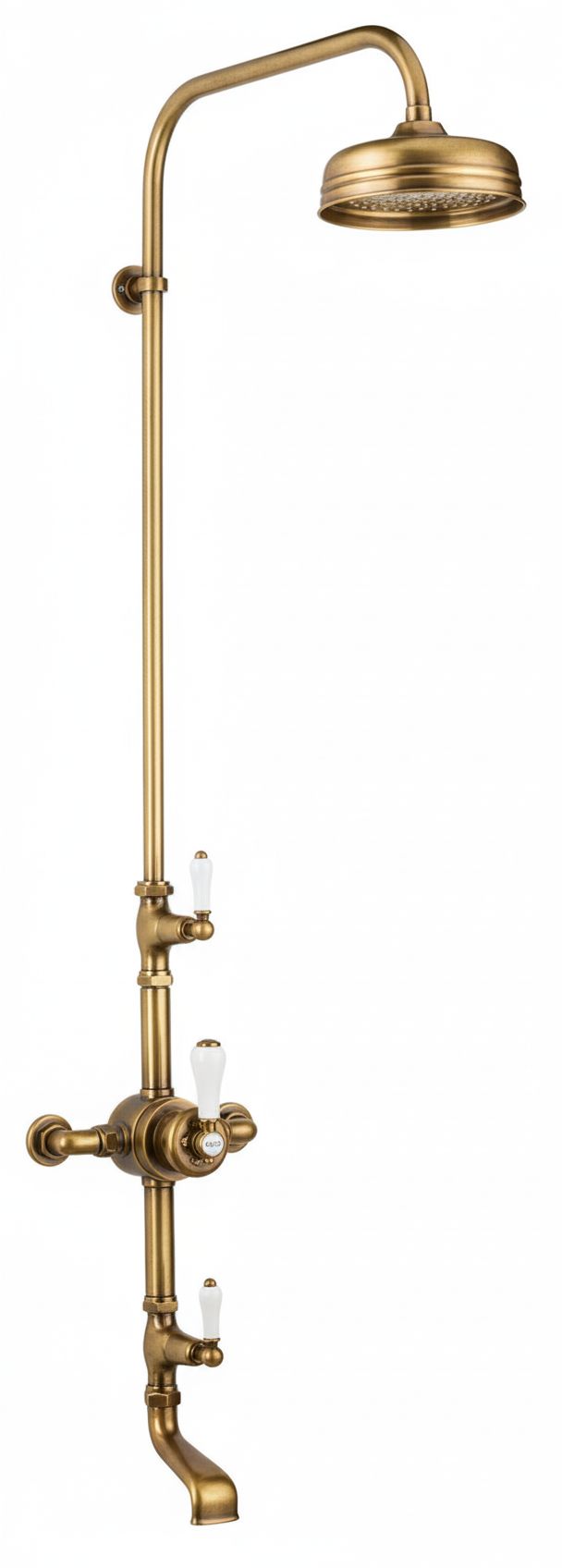 Weathered Brass EXSPOSED THERMOSTATIC SHOWER AND 170MM SPOUT in a traditional style compatible with Barber Wilsons, Lefroy Brooks, Rudge, and Chadder & Co.