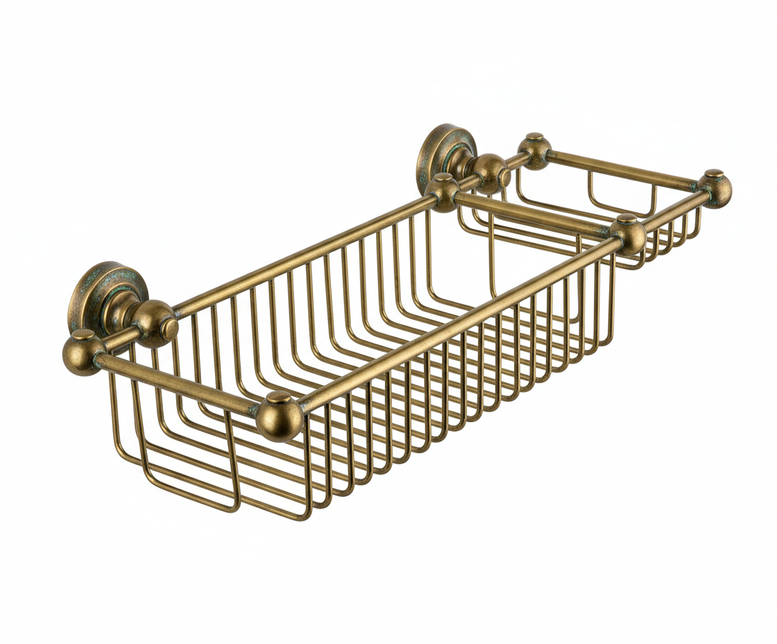 Weathered Brass SPONGE AND SOAP BASKET in a traditional style compatible with Barber Wilsons, Lefroy Brooks, Rudge, and Chadder & Co.
