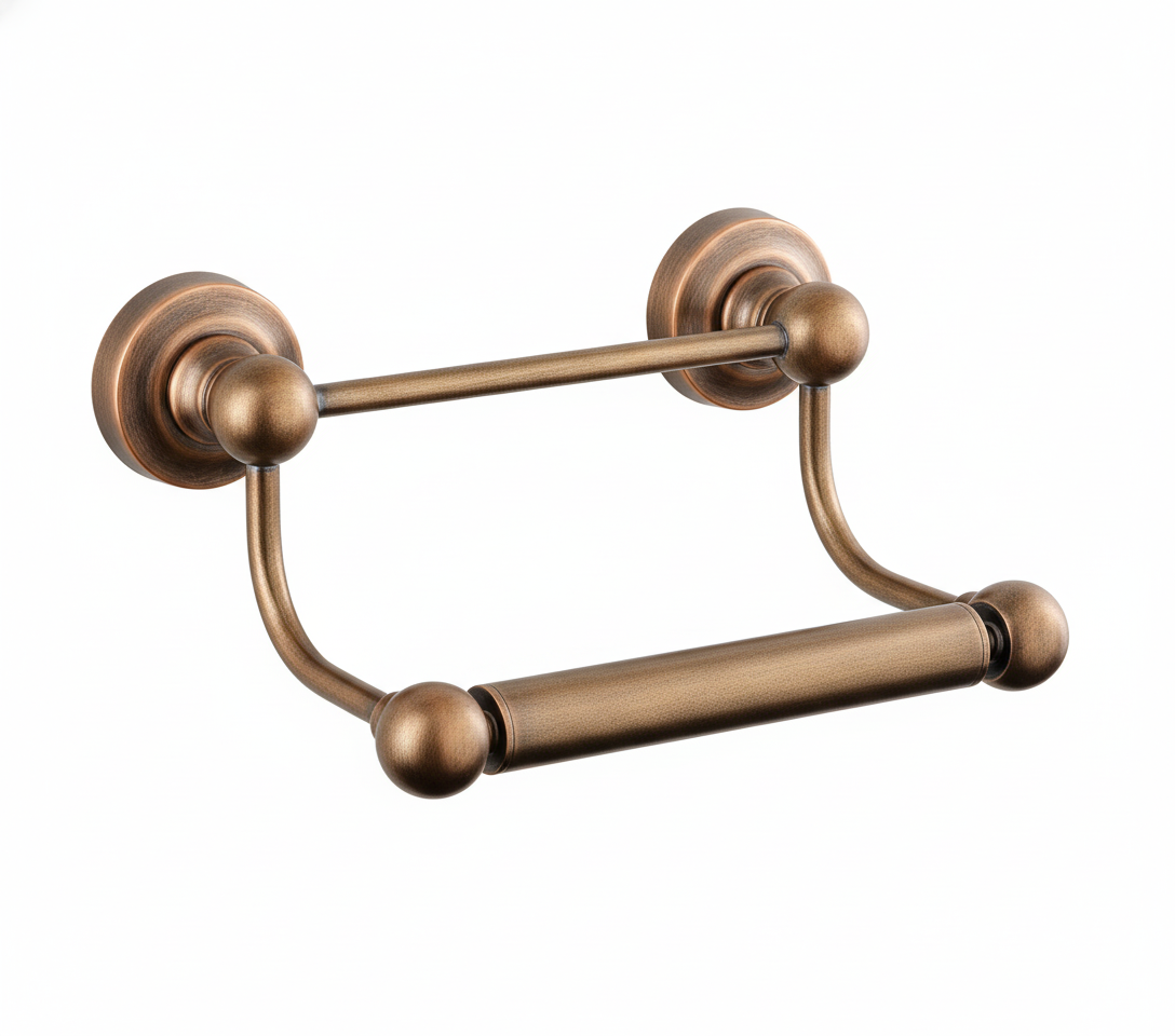 Weathered Copper BAR ROLL HOLDER in a traditional style compatible with Barber Wilsons, Lefroy Brooks, Rudge, and Chadder & Co.