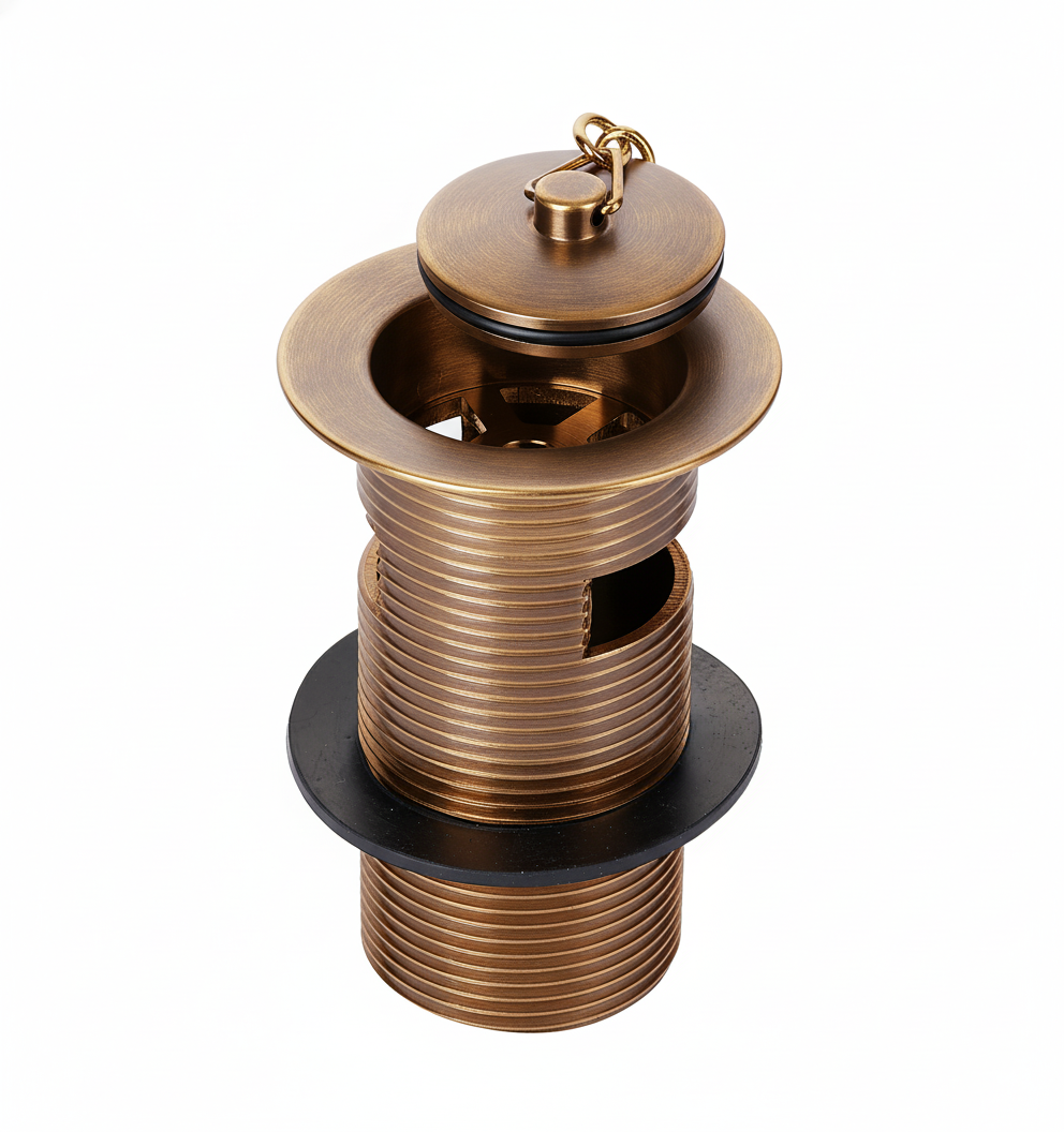 Weathered Copper BASIN WASTE in a traditional style compatible with Barber Wilsons, Lefroy Brooks, Rudge, and Chadder & Co.