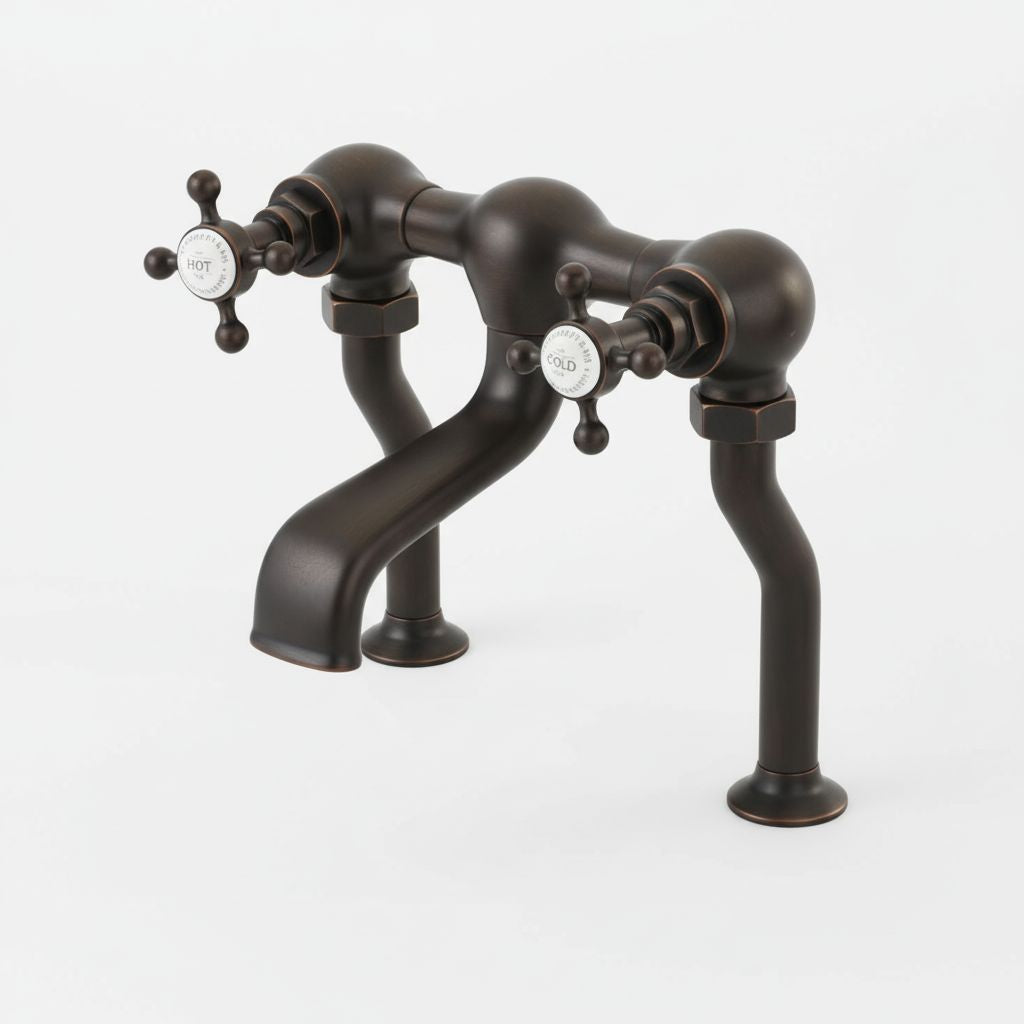 Weathered Copper Bath Filler Deck  Mounted in a traditional style compatible with Barber Wilsons, Lefroy Brooks, Rudge, and Chadder & Co.