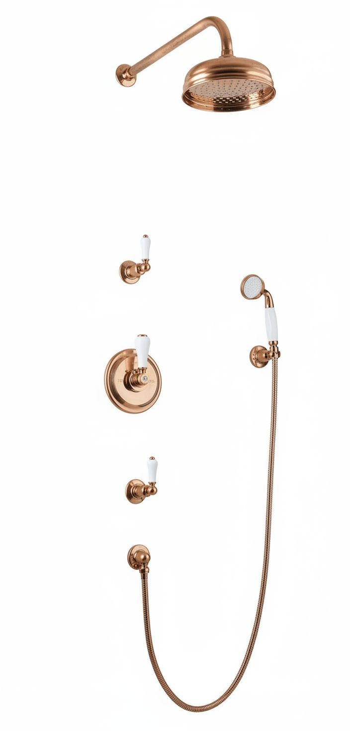 Weathered Copper Concealed Shower With Handset Hook Kit in a traditional style compatible with Barber Wilsons, Lefroy Brooks, Rudge, and Chadder & Co.