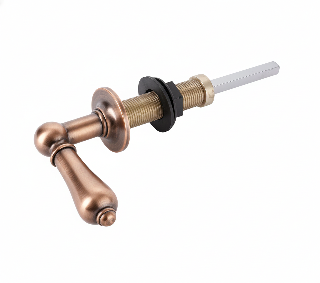 Weathered Copper CISTERN LEAVE SOLID HANDLE in a traditional style compatible with Barber Wilsons, Lefroy Brooks, Rudge, and Chadder & Co.