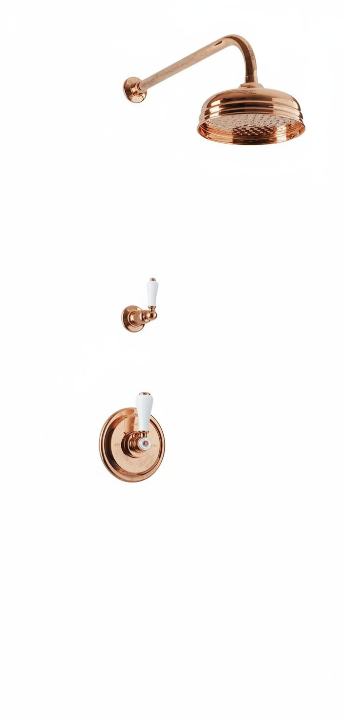Weathered Copper Concealed thermostatic shower & 8 inch roase in a traditional style compatible with Barber Wilsons, Lefroy Brooks, Rudge, and Chadder & Co.