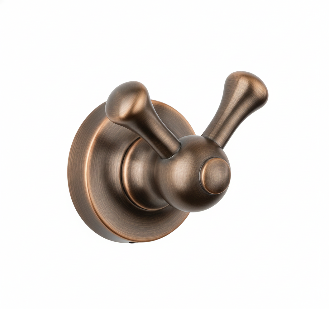 Weathered Copper ROBE HOOK 2 ARM in a traditional style compatible with Barber Wilsons, Lefroy Brooks, Rudge, and Chadder & Co.