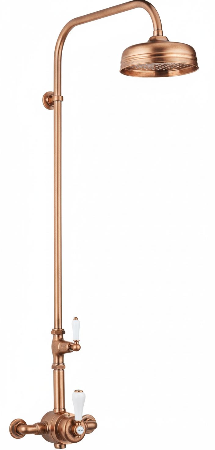 Weathered Copper EXSPOSED SHOWER STANDARDED THERMO in a traditional style compatible with Barber Wilsons, Lefroy Brooks, Rudge, and Chadder & Co.