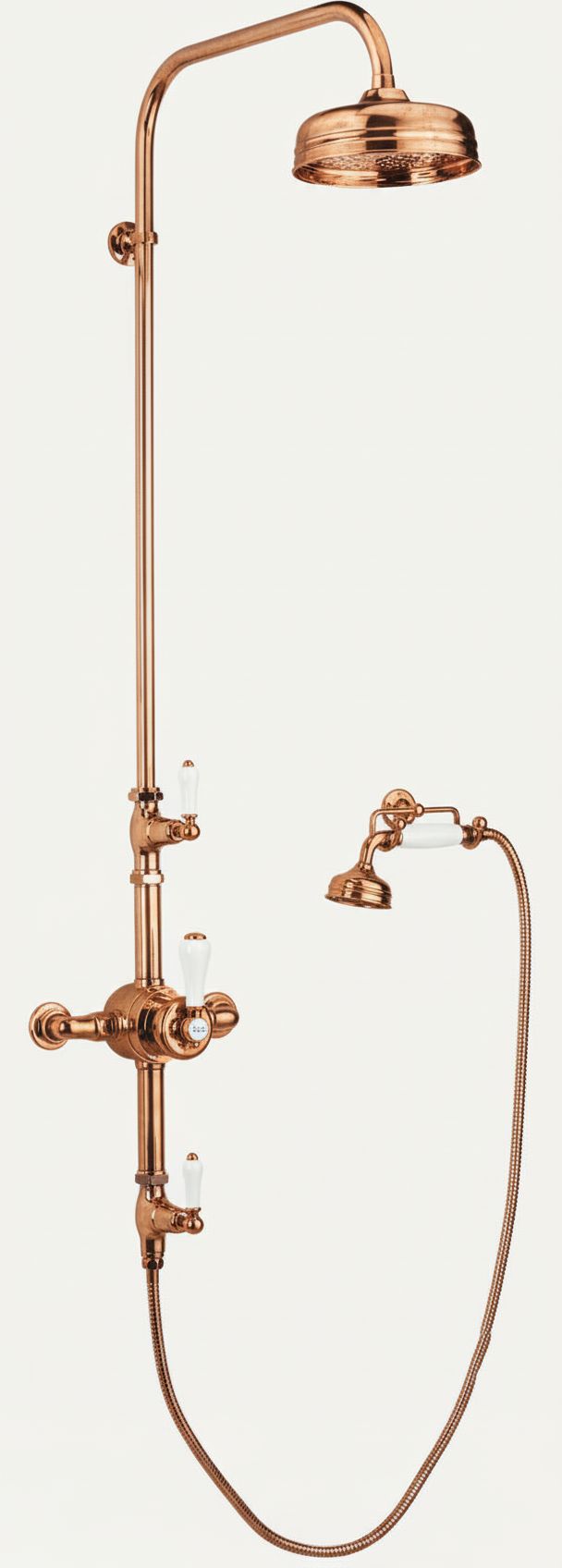 Weathered Copper EXSPOSED THERMOSTATIC SHOWER AND HANDSET CRADLE KIT in a traditional style compatible with Barber Wilsons, Lefroy Brooks, Rudge, and Chadder & Co.